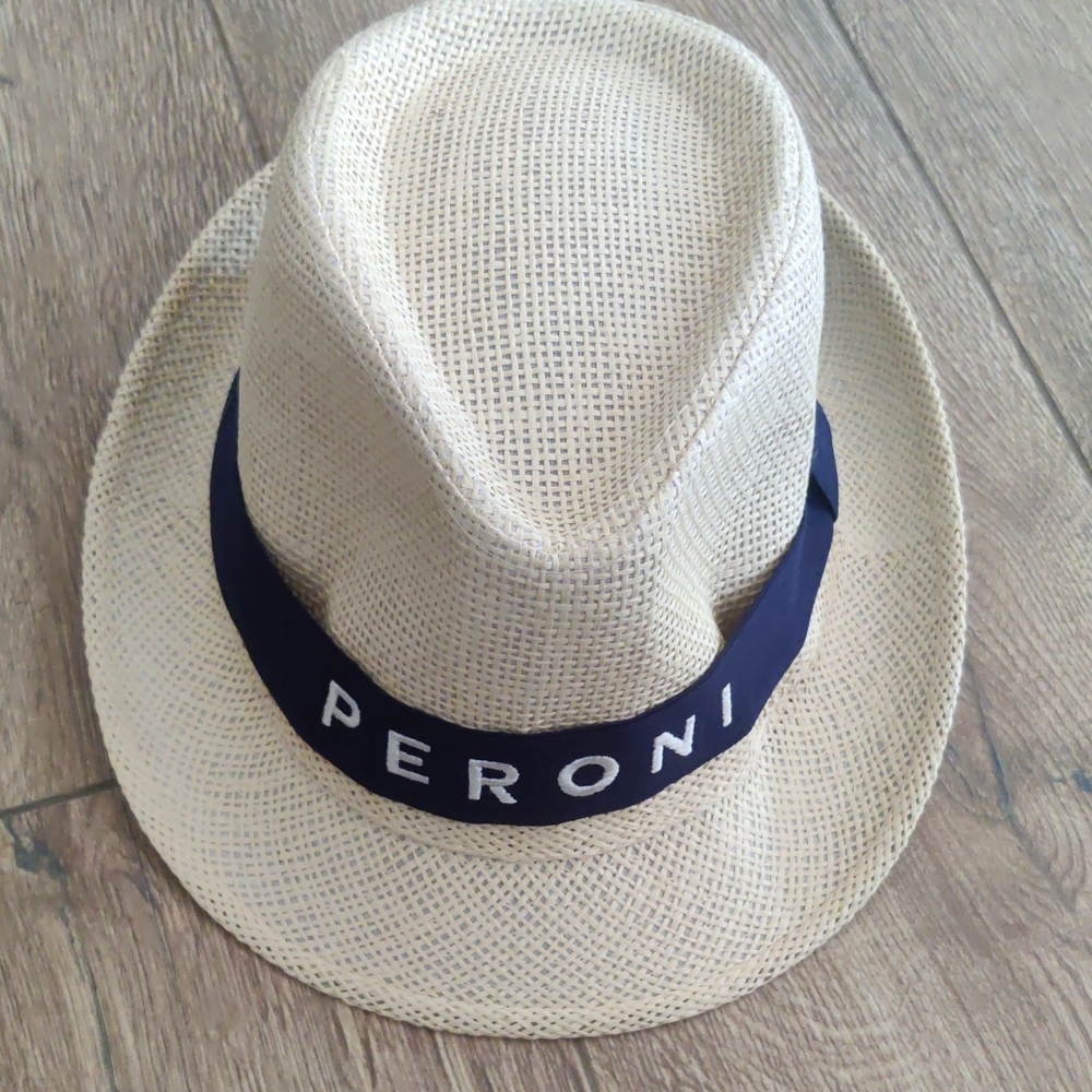 Italian Beer PeroninCream Fedora Hat with Navy Band
